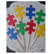 24 Puzzle Piece Autism Awareness - Cupcake Toppers - Food Picks - Toys Party N2