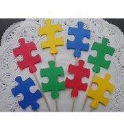 24 Puzzle Piece Autism Awareness - Cupcake Toppers - Food Picks - Toys Party N3