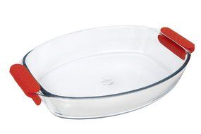 Marinex Prediletta Large Oval Glass Roaster with Red Silicone Handles, 4.4-Quart