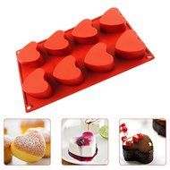 IC ICLOVER Vermilion 100% Food Grade Silicone Bakeware Cake Mold Baking Pan Heart Mold with 8 Cups for Baking...