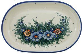 Boleslawiec Stoneware - Polish Pottery 10.75&quot; Oval Serving Platter - Eva&#039;s Collection &quot;Wild Field&quot;