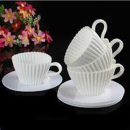 4X Silicone Cupcake Cups Set Cake Mold Muffin Baking Mould Chocolate Tea Cup Case (White)