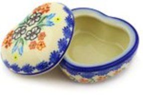 Polmedia Polish Pottery 4-inch Stoneware Heart Shaped Jar H2129G Hand Painted from Cer-Maz in Boleslawiec Poland... N2