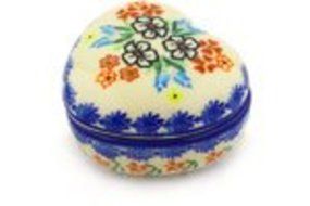 Polmedia Polish Pottery 4-inch Stoneware Heart Shaped Jar H2129G Hand Painted from Cer-Maz in Boleslawiec Poland... N3