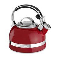 2-Quart Porcelain Enamel Tea Kettle with Stainless Steel Handle in Red