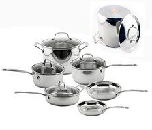 BergHOFF Premium 12PC 18/10 SS Set: 10PC/Glass Lids &amp; 12 Qt Stkpt, Medium, Red