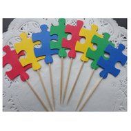 24 Puzzle Piece Autism Awareness - Cupcake Toppers - Food Picks - Toys Party N4