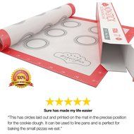 BakeitFun Silicone Baking Mat With Measurements and Circles, Half Sheet 16.5" x 11", Red