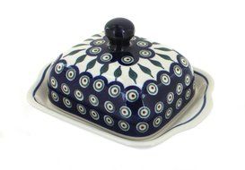 Polish Pottery Peacock Butter Dish N2