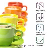 Mommee Coffee - Quarter Caff, Low Acid Coffee | Organic, Fair Trade, Water Processed | Ground, 12oz. N5