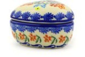 Polmedia Polish Pottery 4-inch Stoneware Heart Shaped Jar H2129G Hand Painted from Cer-Maz in Boleslawiec Poland... N4