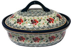 Polish Pottery Oval Casserole Dish From Zaklady Ceramiczne Boleslawiec #1158-du116 Unikat Pattern, Height: 7.6...