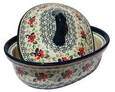 Polish Pottery Oval Casserole Dish From Zaklady Ceramiczne Boleslawiec #1158-du116 Unikat Pattern, Height: 7.6... N2