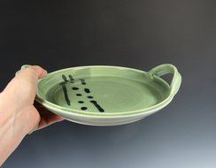 Serving Plate with handles in green glaze N2