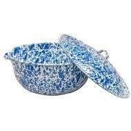 Enamelware Round Covered French Oven - Red Marble N2