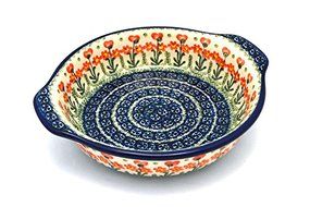 Polish Pottery Baker - Round with Grips - Medium - Peach Spring Daisy