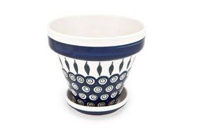 Polish Pottery Peacock Medium Flower Pot