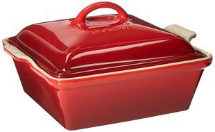 Le Creuset Heritage Stoneware 2-1/2-Quart Covered Square Casserole, Cerise (Cherry Red)