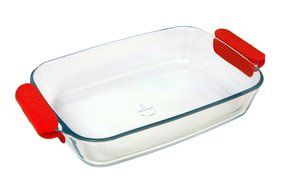 Marinex Prediletta Large Rectangular Glass Roaster with Red Silicone Handles, 3.7-Quart