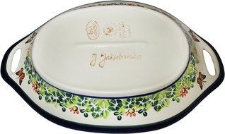Boleslawiec Stoneware - Polish Pottery Serving or Baking Dish with Handles - Eva's Collection "Spring" N3