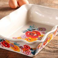 The Pioneer Woman Flea Market 2-Piece Decorated Rectangular Ruffle Top Ceramic Bakeware Set N6