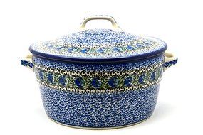 Polish Pottery Baker - Round Covered Casserole - Peacock Feather