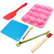 Food Grade Silicone Bakeware Set - Silicone Molds For Fondant, Silicone Spatula, Silicone Potholder, Cooking Tongs...