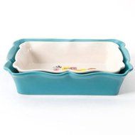 The Pioneer Woman Flea Market 2-Piece Decorated Rectangular Ruffle Top Ceramic Bakeware Set N8