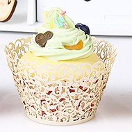BUTEFO 50 Pcs Cupcake Holders Hollow Carving Decor Wrapper Wraps Cupcake Muffin Paper Holders (Gold) N3