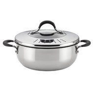 Circulon Momentu Stainless Steel Nonstick 4-Quart Covered Casserole with Locking Straining Lid N3