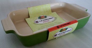 Le Creuset Stoneware Rectangular Baking Dish 10 1/2", Green/Cream