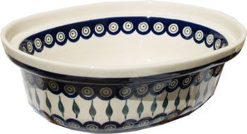 Polish Pottery Oval Casserole Dish From Zaklady Ceramiczne Boleslawiec #1158-56 Peacock Classic Pattern, Height...
