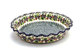 Polish Pottery Baker - Pie Dish - Fluted - Burgundy Berry Green