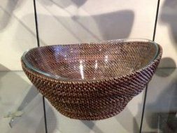 Calaisio Round Salad Bowl with Crescent Shaped Glass Insert #Cagl2 - Made of Renewable Vine