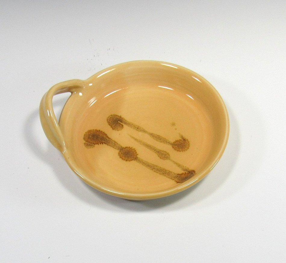 Brie Cheese Baker in Yellow Glaze with wooden knife and recipe N3