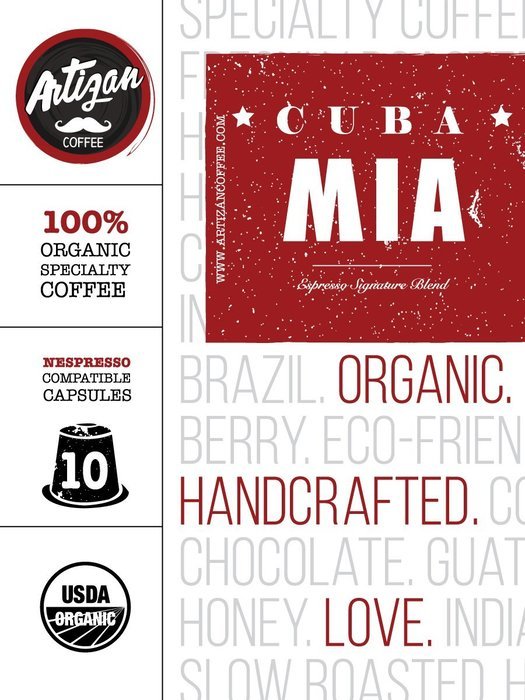 100% USDA Certified Organic Coffee - Nespresso Compatible Capsules - Cuba Mia Espresso Signature Blend (10 Pods)