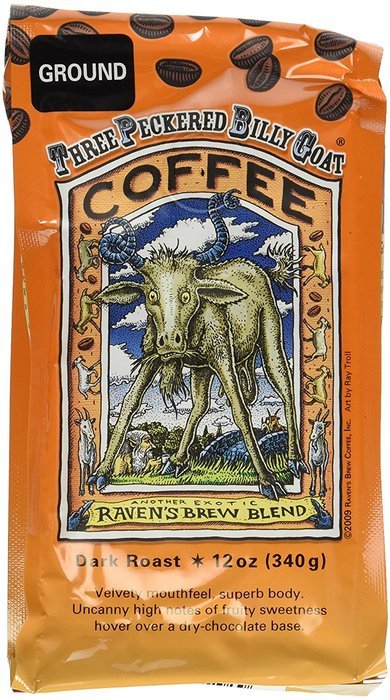 Raven's Brew Auto Drip Grind Three Peckered Billy Goat, Dark Roast 12-Ounce Bag