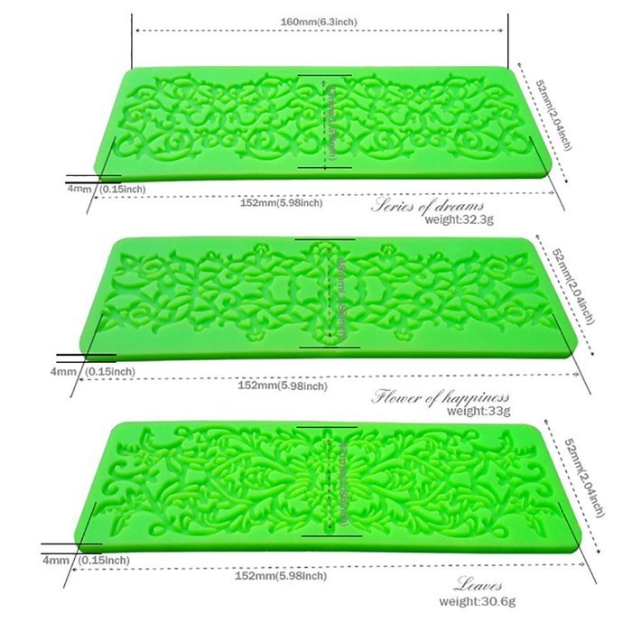 Fanhesheng Set of 3, Little Flowers Embossing Cake Lace Fondant Mold, Rattan Shaped Sugar Veil Cupcake Mat Silicone... N13