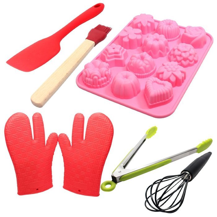 Silicone Bakeware Set - Silicone Candy Molds, Silicone Kitchen Spatula, Silicone Baking Gloves, Silicone Coated...