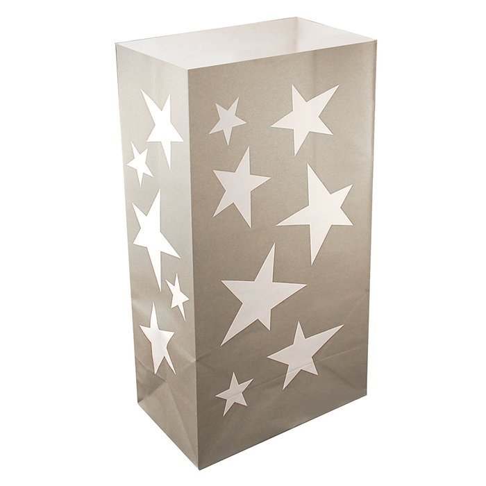 LumaBase 49024 24 Count Silver Stars Luminaria Bags