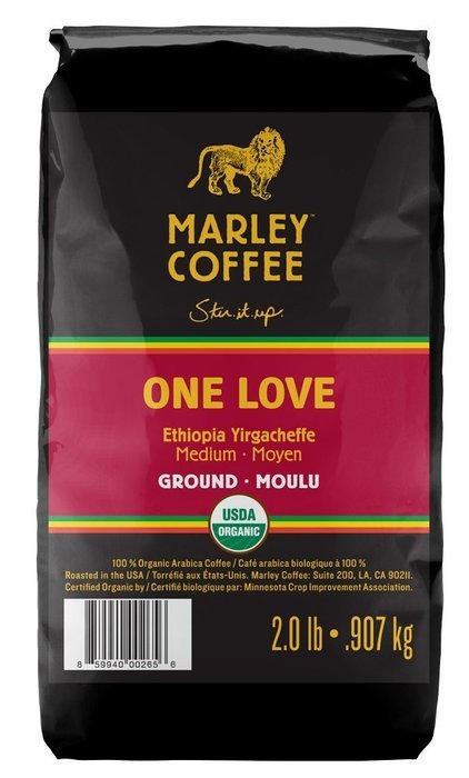 Marley Coffee, Organic Whole Bean Coffee, One Love, 2 Pound N24