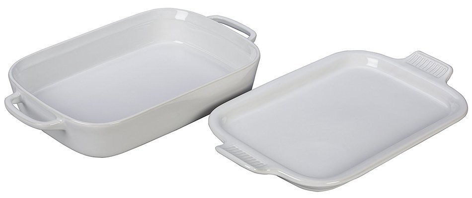 Le Creuset Stoneware Rectangular Dish with Platter Lid, 14 3/4" x 9" x 2 1/2", Palm N7