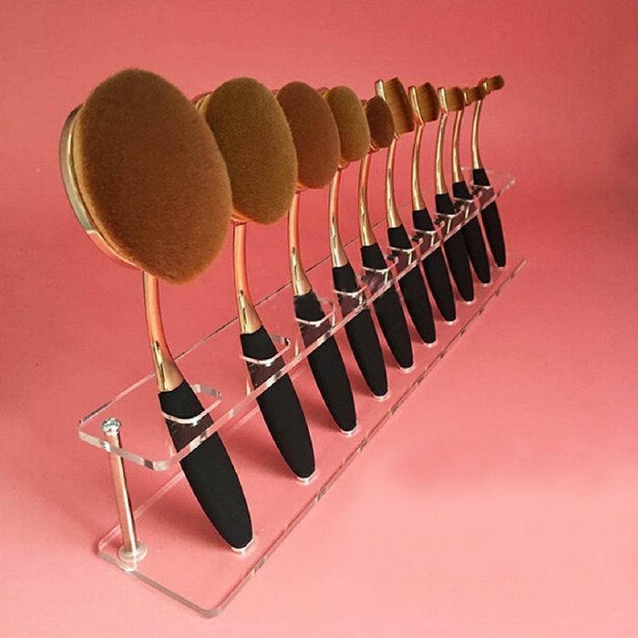 Mikey Store 10 PCS Brush Storange PlaceOrganizer Clear Acrylic 10 Lattices Cosmetic Display Shelf