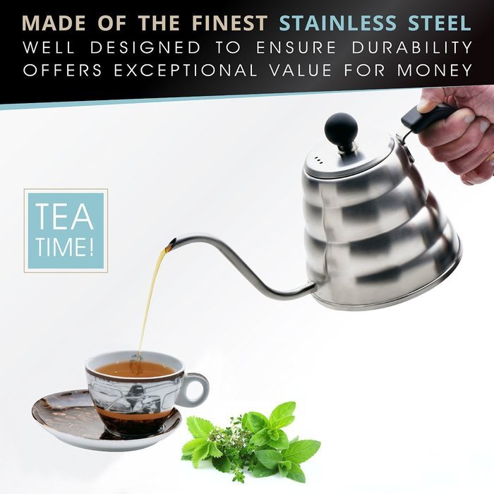 YaeKoo 1L Stainless Steel 304 Coffee Drip Kettle,Gooseneck Stainless Steel Drip Pot for Coffee & Tea N4