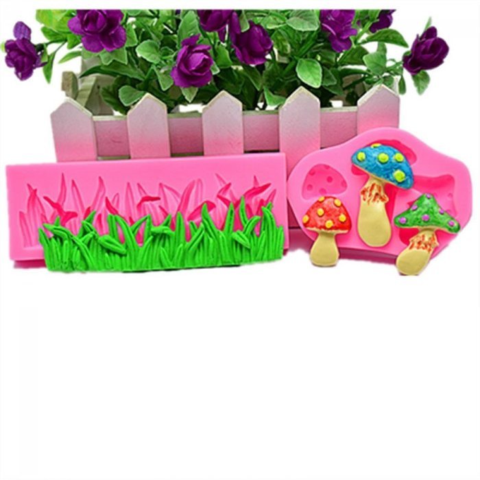 Genenic Baking Tool Chocolate Sugarcraft Cake Decorating Mold Mushroom & Grass Shape Mould