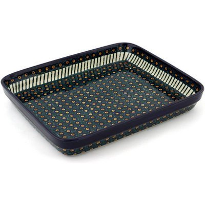 Polish Pottery Rectangular Baker 12-inch Emerald Peacock