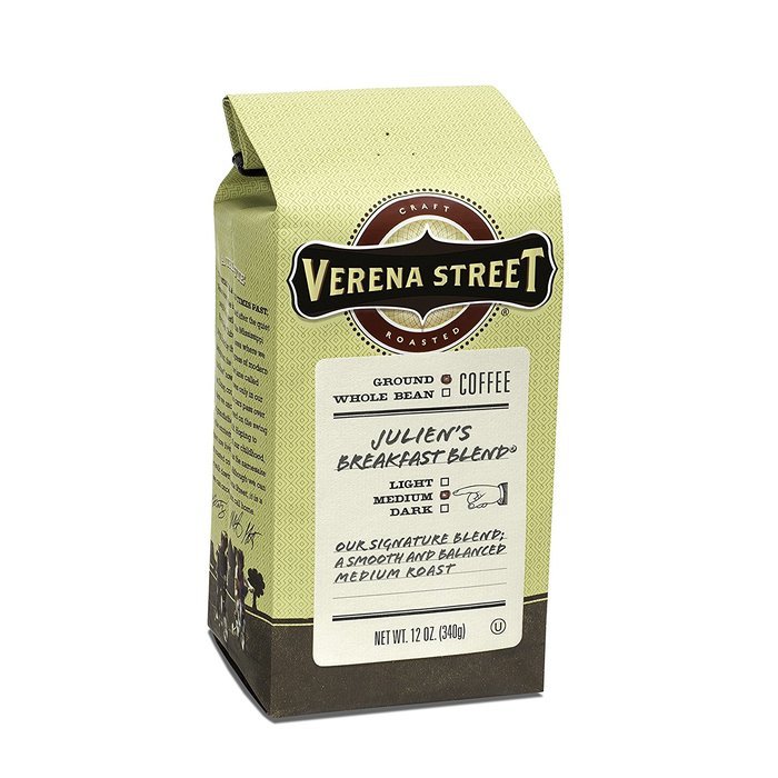 Verena Street Coffee Julien's Breakfast Blend, whole bean medium roast, 2LB (32oz.), Rainforest Alliance Certified... N17