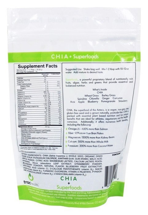 Trac Health Chia Plus Blackberry Hibiscus Green Tea Drink Mix, 273 Gram N12