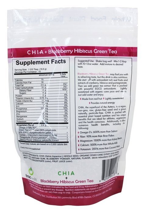 Trac Health Chia Plus Blackberry Hibiscus Green Tea Drink Mix, 273 Gram N14