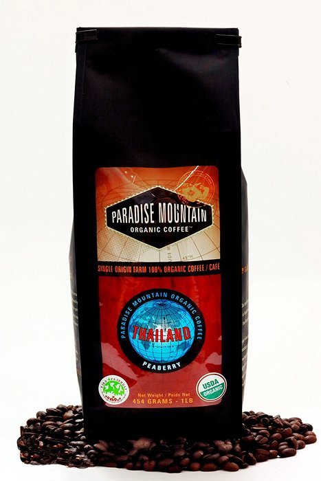 Paradise Mountain, Rare Thailand Peaberry, Certified Organic, Fair Trade, Whole Bean Coffee 16oz